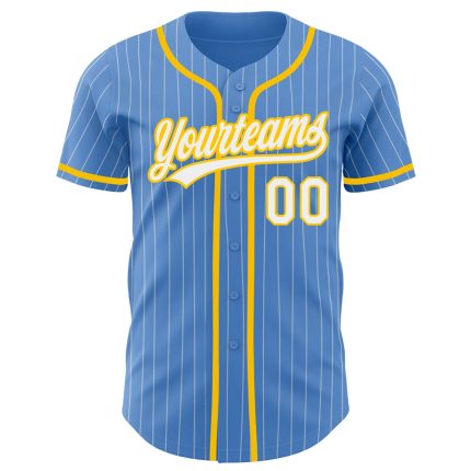 Personalized Powder Blue White Pinstripe Yellow Authentic Baseball Jersey Team Custom Name and Number