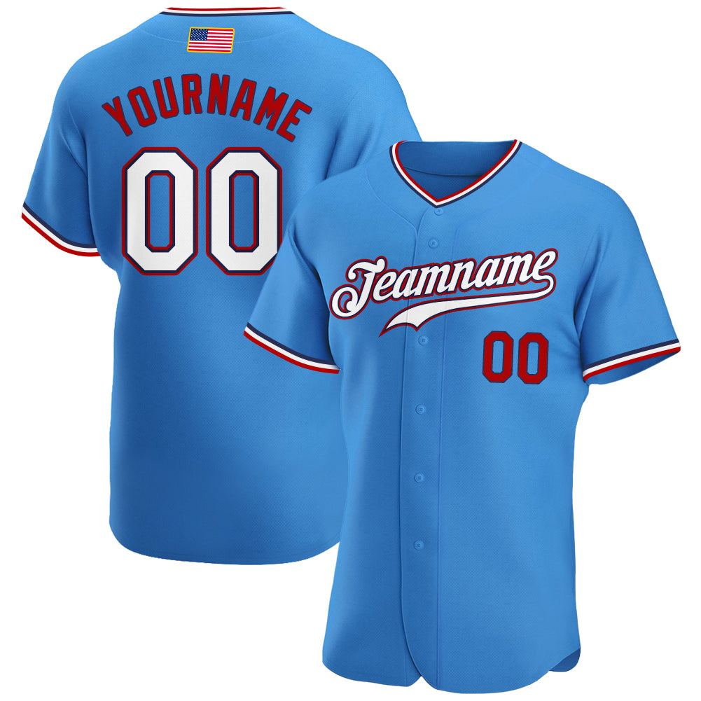 Personalized Powder Blue White-Red Authentic American Flag Fashion Baseball Jersey Team Custom Name and Number