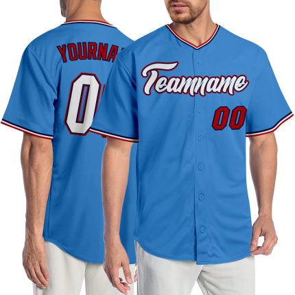 Personalized Powder Blue White-Red Authentic Baseball Jersey