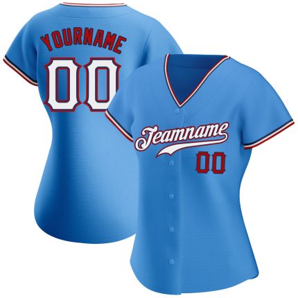 Personalized Powder Blue White-Red Authentic Baseball Jersey Team Custom Name and Number