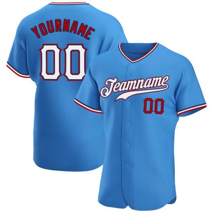 Personalized Powder Blue White-Red Authentic Baseball Jersey Team Custom Name and Number