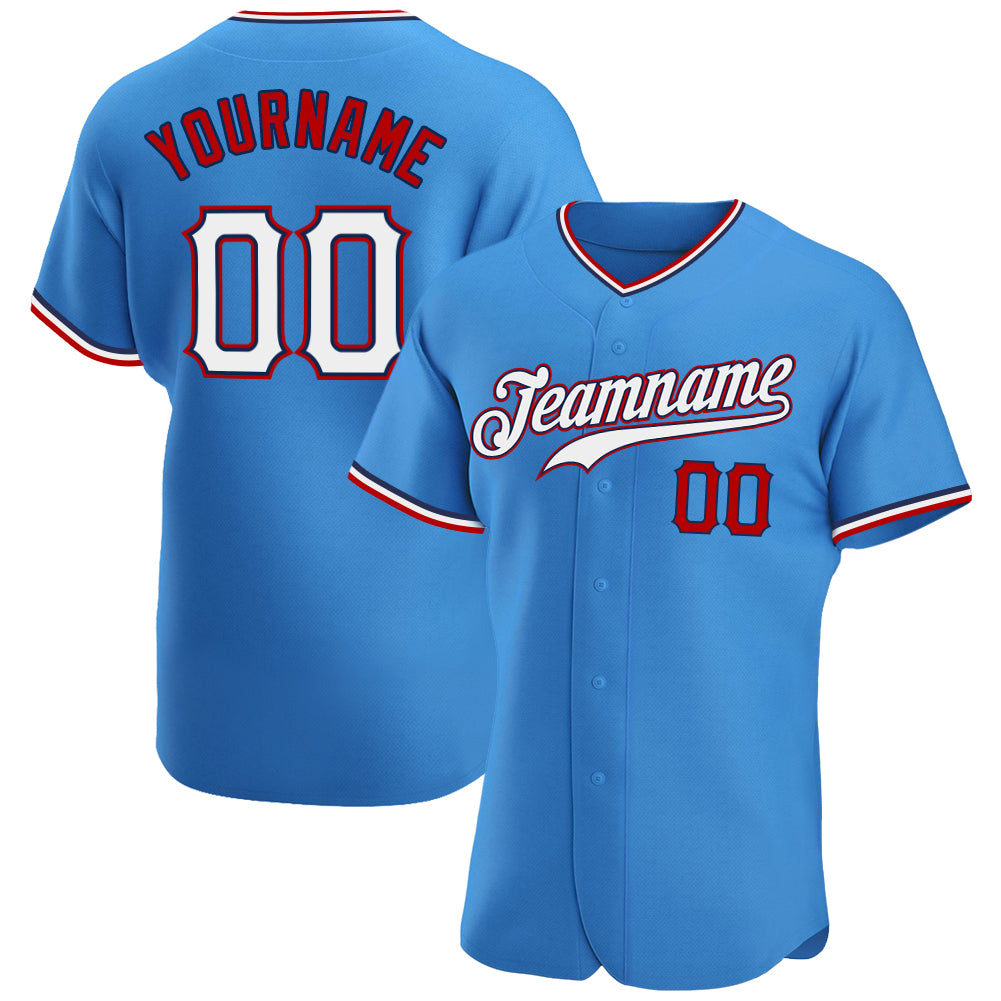 Personalized Powder Blue White-Red Authentic Baseball Jersey Team Custom Name and Number