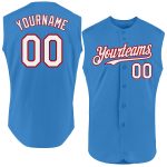 Personalized Powder Blue White-Red Authentic Sleeveless Baseball Jersey