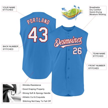 Personalized Powder Blue White-Red Authentic Sleeveless Baseball Jersey