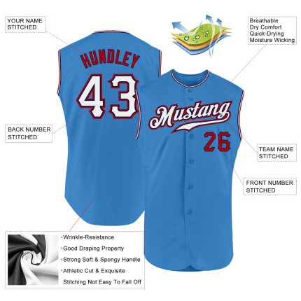 Personalized Powder Blue White-Red Authentic Sleeveless Baseball Jersey Team Custom Name and Number