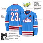 Personalized Powder Blue White-Red Hockey Jersey Team Custom Name and Number