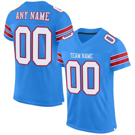 Personalized Powder Blue White-Red Mesh Authentic Football Jersey Team Custom Name and Number
