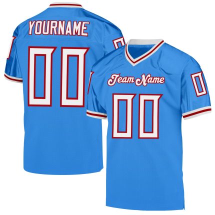 Personalized Powder Blue White-Red Mesh Authentic Throwback Football Jersey Team Custom Name and Number