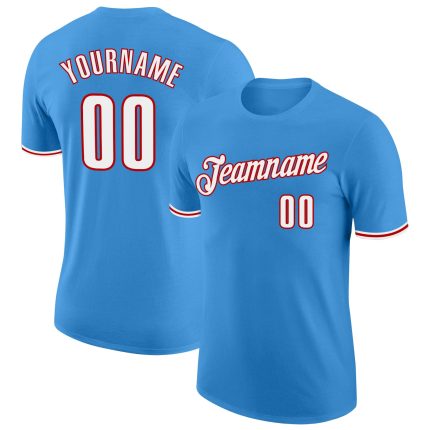 Personalized Powder Blue White-Red Performance T-Shirt