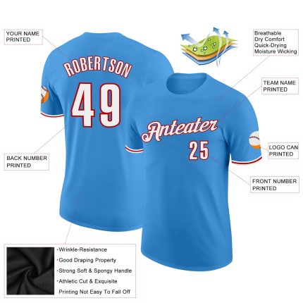 Personalized Powder Blue White-Red Performance T-Shirt