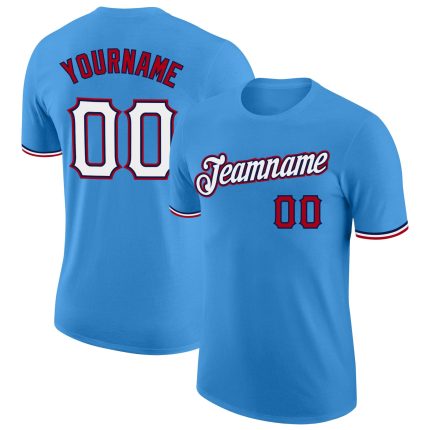 Personalized Powder Blue White-Red Performance T-Shirt Team Custom Name and Number