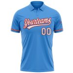 Personalized Powder Blue White-Red Performance Vapor Golf Polo Shirt Team Custom Name and Number