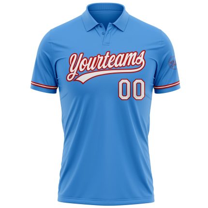 Personalized Powder Blue White-Red Performance Vapor Golf Polo Shirt Team Custom Name and Number