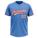 Personalized Powder Blue White-Red Two-Button Unisex Softball Jersey Team Custom Name and Number