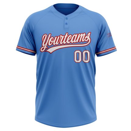 Personalized Powder Blue White-Red Two-Button Unisex Softball Jersey Team Custom Name and Number
