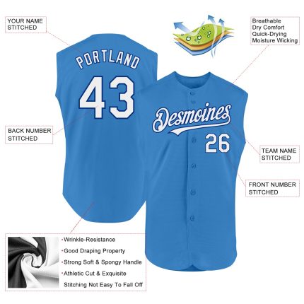 Personalized Powder Blue White-Royal Authentic Sleeveless Baseball Jersey Team Custom Name and Number