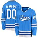 Personalized Powder Blue White-Royal Hockey Jersey Team Custom Name and Number