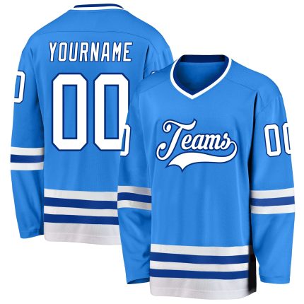 Personalized Powder Blue White-Royal Hockey Jersey Team Custom Name and Number