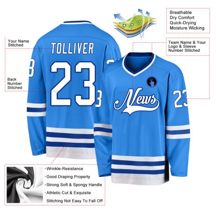 Personalized Powder Blue White-Royal Hockey Jersey Team Custom Name and Number