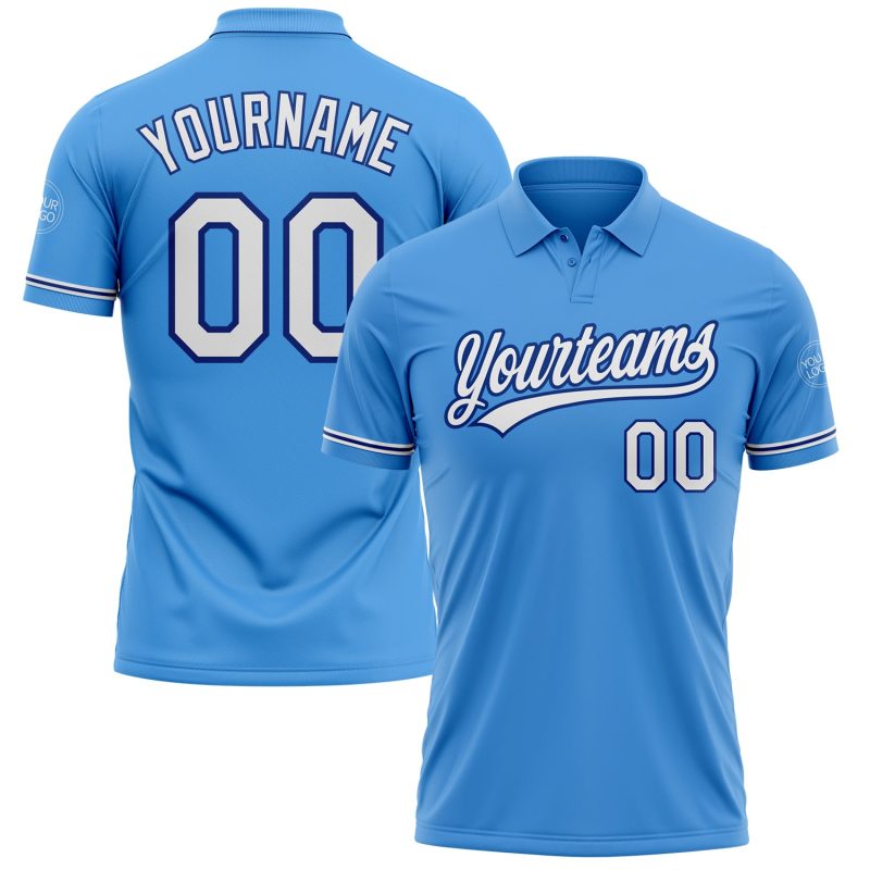 Personalized Powder Blue White-Royal Performance Vapor Golf Polo Shirt Team Custom Name and Number