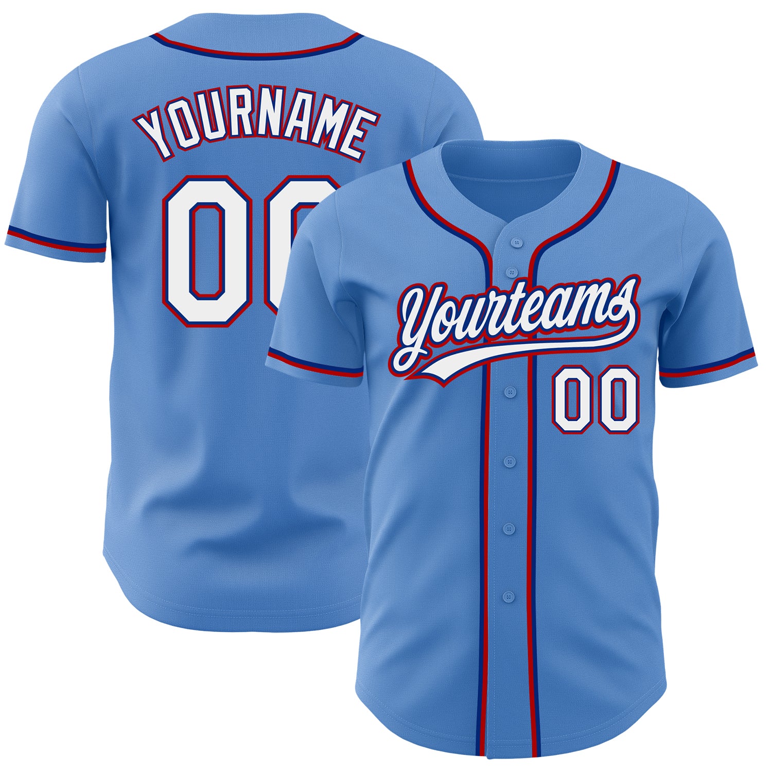 Personalized Powder Blue White Royal-Red Authentic Baseball Jersey Team Custom Name and Number