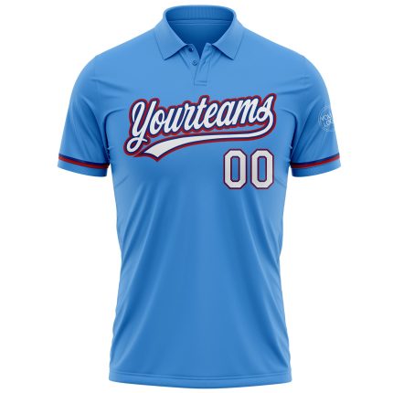 Personalized Powder Blue White Royal-Red Performance Vapor Golf Polo Shirt Team Custom Name and Number