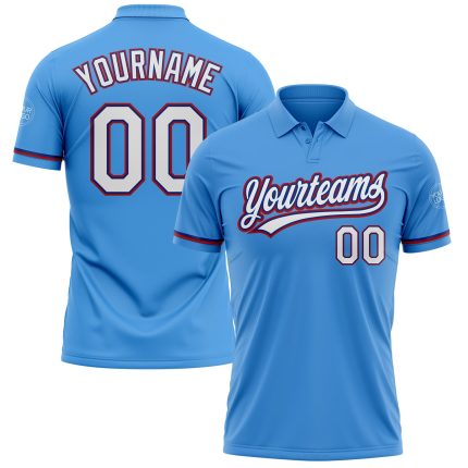 Personalized Powder Blue White Royal-Red Performance Vapor Golf Polo Shirt Team Custom Name and Number