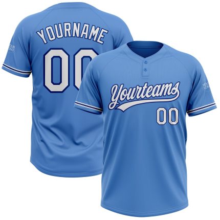 Personalized Powder Blue White-Royal Two-Button Unisex Softball Jersey Team Custom Name and Number