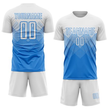 Personalized Powder Blue White Sublimation Soccer Uniform Jersey Team Custom Name and Number