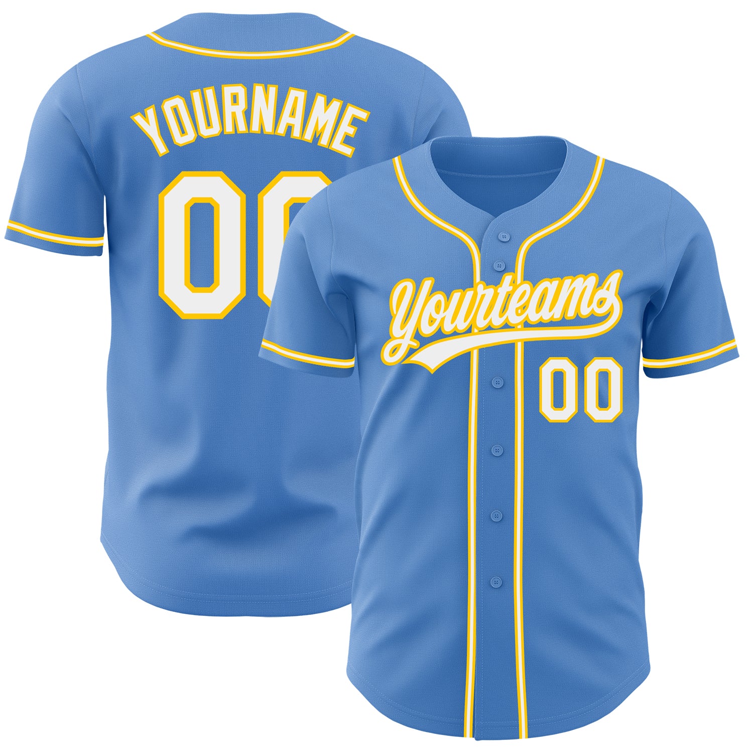 Personalized Powder Blue White-Yellow Authentic Baseball Jersey Team Custom Name and Number