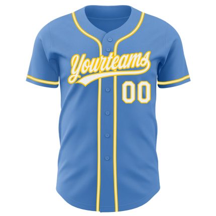Personalized Powder Blue White-Yellow Authentic Baseball Jersey Team Custom Name and Number