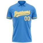 Personalized Powder Blue White-Yellow Performance Vapor Golf Polo Shirt Team Custom Name and Number