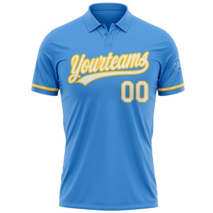 Personalized Powder Blue White-Yellow Performance Vapor Golf Polo Shirt Team Custom Name and Number