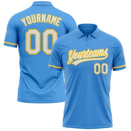 Personalized Powder Blue White-Yellow Performance Vapor Golf Polo Shirt Team Custom Name and Number