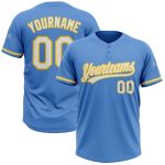 Personalized Powder Blue White-Yellow Two-Button Unisex Softball Jersey Team Custom Name and Number