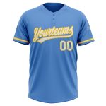 Personalized Powder Blue White-Yellow Two-Button Unisex Softball Jersey Team Custom Name and Number