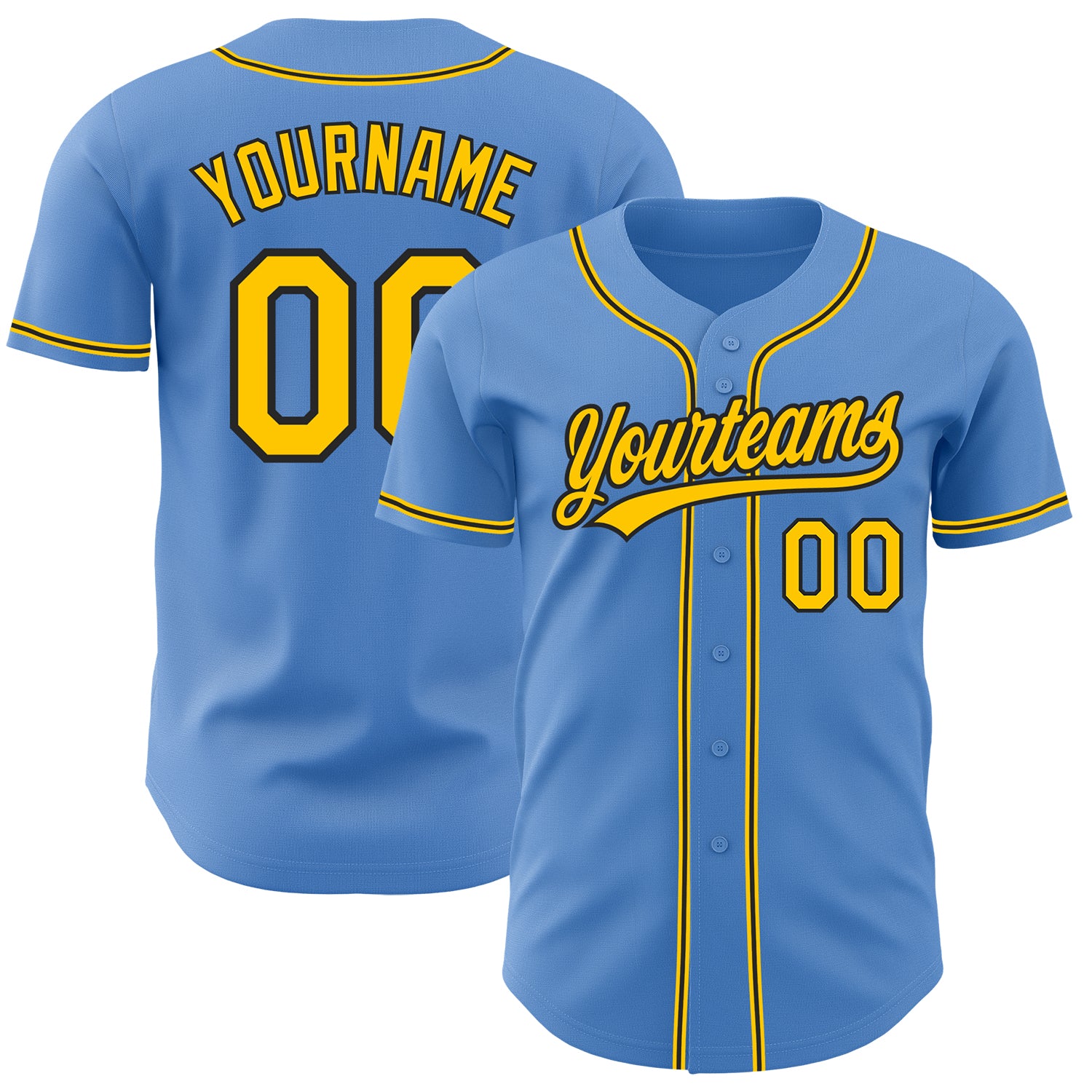 Personalized Powder Blue Yellow-Black Authentic Baseball Jersey Team Custom Name and Number