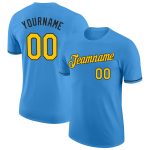 Personalized Powder Blue Yellow-Black Performance T-Shirt Team Custom Name and Number