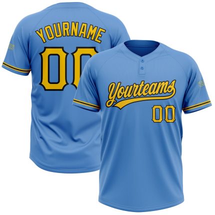 Personalized Powder Blue Yellow-Black Two-Button Unisex Softball Jersey Team Custom Name and Number
