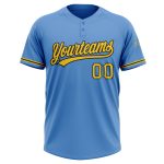 Personalized Powder Blue Yellow-Black Two-Button Unisex Softball Jersey Team Custom Name and Number