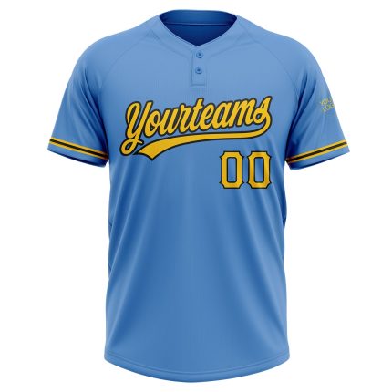 Personalized Powder Blue Yellow-Black Two-Button Unisex Softball Jersey Team Custom Name and Number