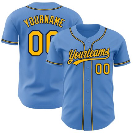 Personalized Powder Blue Yellow-Navy Authentic Baseball Jersey Team Custom Name and Number