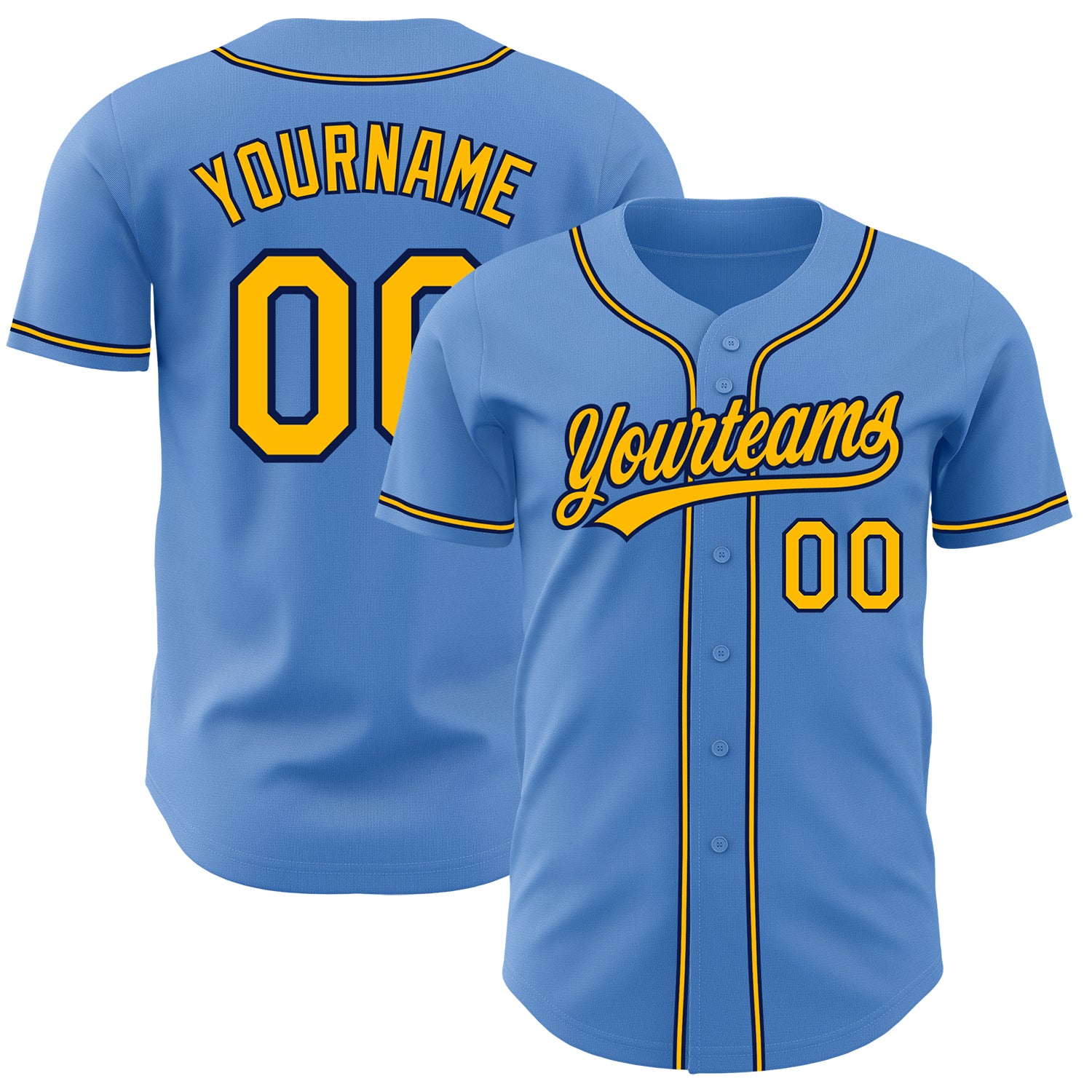 Personalized Powder Blue Yellow-Navy Authentic Baseball Jersey Team Custom Name and Number