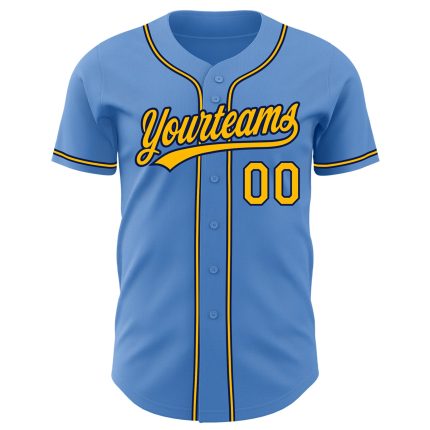 Personalized Powder Blue Yellow-Navy Authentic Baseball Jersey Team Custom Name and Number
