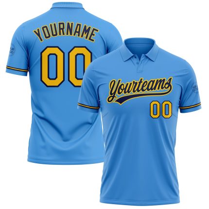 Personalized Powder Blue Yellow-Navy Performance Vapor Golf Polo Shirt Team Custom Name and Number