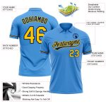 Personalized Powder Blue Yellow-Navy Performance Vapor Golf Polo Shirt Team Custom Name and Number
