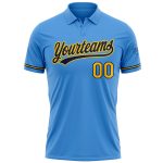 Personalized Powder Blue Yellow-Navy Performance Vapor Golf Polo Shirt Team Custom Name and Number