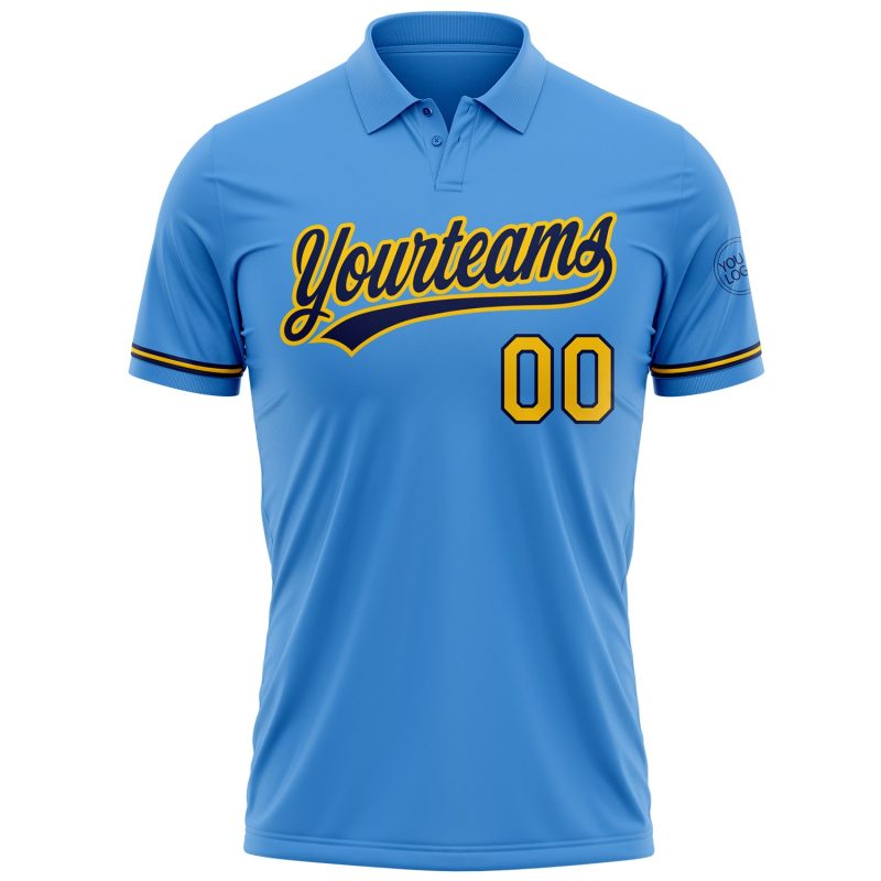 Personalized Powder Blue Yellow-Navy Performance Vapor Golf Polo Shirt Team Custom Name and Number