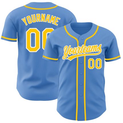 Personalized Powder Blue Yellow-White Authentic Baseball Jersey Team Custom Name and Number