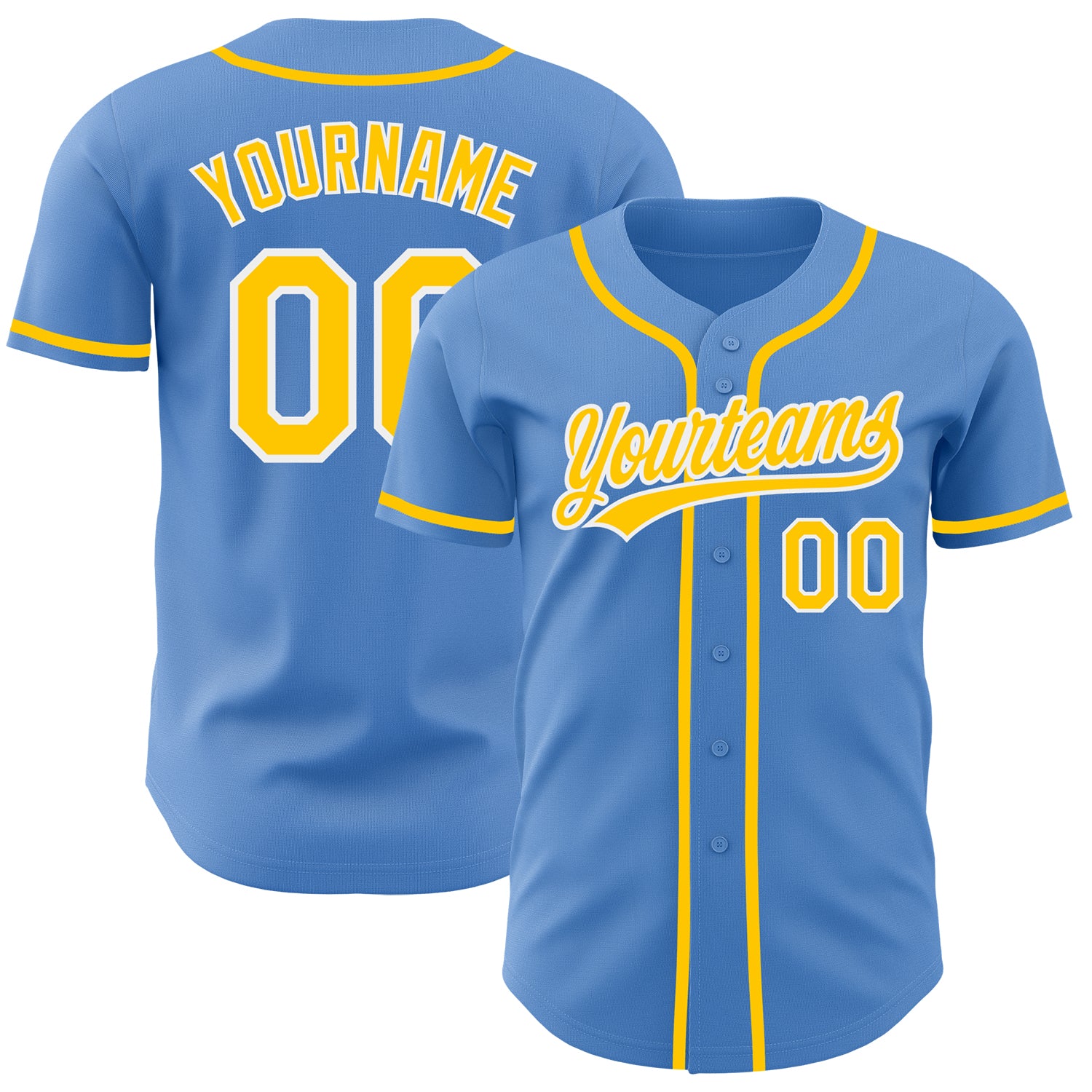 Personalized Powder Blue Yellow-White Authentic Baseball Jersey Team Custom Name and Number